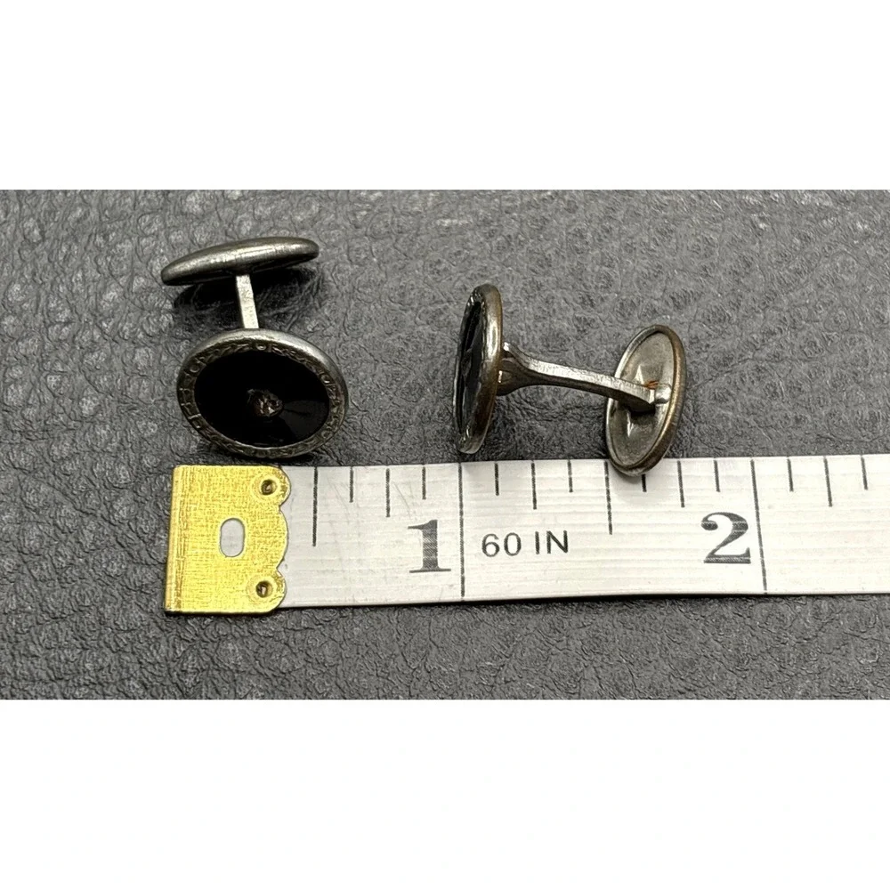 Vintage Art Deco Rhinestone Crystal Enamel Decorative Cufflinks Silver Tone